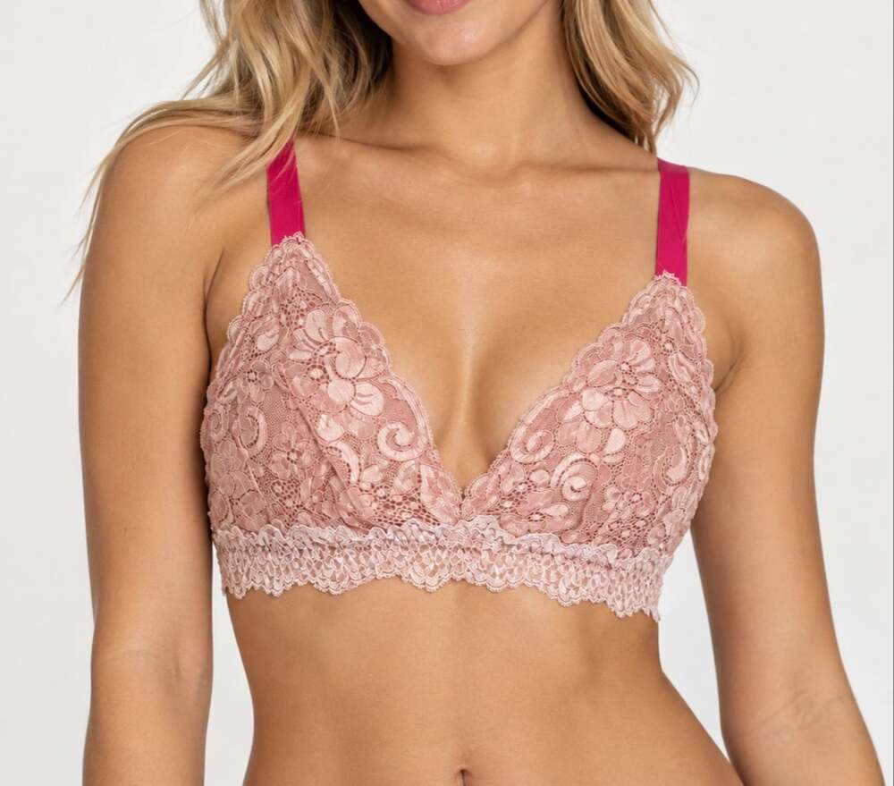 NOBO Pink Floral Lace Triangle Bralette with Contrast Straps